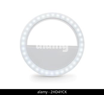 LED Plastic Compact Selfie Lamp Isolated on White. Front view. Stock Photo