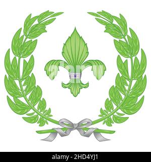 Vector design of the fleur de lis with laurel wreath, representation of the fleur de lis, symbol used in medieval heraldry Stock Vector