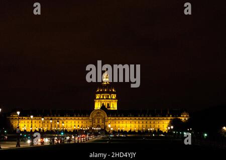 Beautiful night view of the Tomb of Napoleon Bonaparte Les Invalides in Paris, France Stock Photo