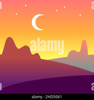 Twilight landscape. Moon crescent in light evening sky Stock Vector