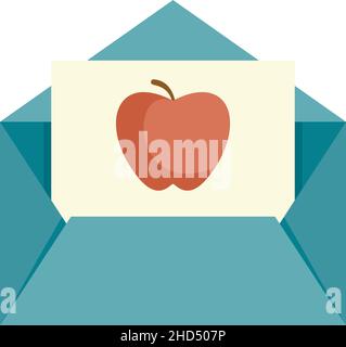 Envelope red apple newtons day icon. Flat illustration of envelope red apple newtons day vector icon isolated on white background Stock Vector