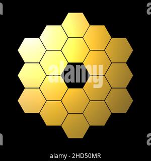 James Webb telescope. Golden hexagonal mirror of the new space telescope. Vector illustration. Stock Vector