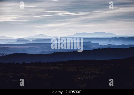 View of Utah canyon country from La Sal mountains, Moab Stock Photo