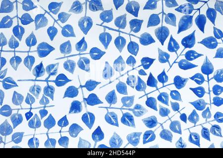 Blue Leaves Background Watercolor Illustration Stock Photo