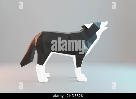 Low poly howling wolf, polygonal animal, 3d rendered Stock Photo