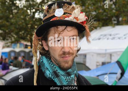 Protester, Occupy London, Anti-Capitalist Protest, St Paul's Cathedral, London. UK Stock Photo