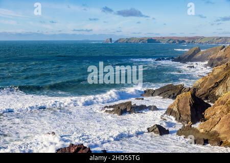 Skomer Marine Nature Reserve with Skomer Island in the background, Pembrokeshire, South Wales Stock Photo