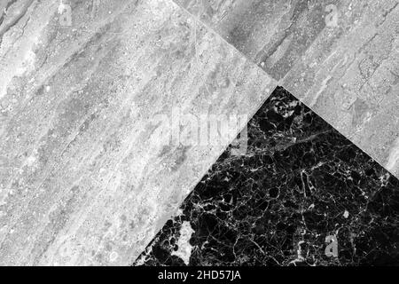 Marble floor tiling with black and white tiles, close up background photo texture, top view Stock Photo