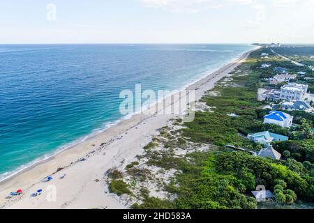 Vero Beach Florida Round Island Oceanside Park public sand Atlantic Ocean aerial overhead view from above looking south Stock Photo