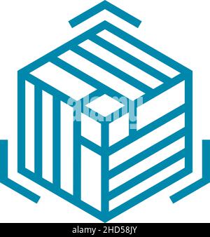 Hyper cube logo. Abstract linear tesseract icon Stock Vector