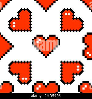 Red heart shape pixel art seamless pattern Stock Vector