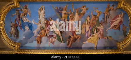 Paris, France: May 06, 2017: Architectural details, decorations and ceiling paintings of Louvre Museum. Stock Photo