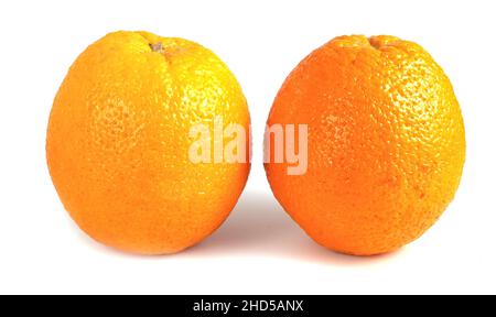 Two ripe grapefruits isolated on white background. Whole nutritious citrus Stock Photo