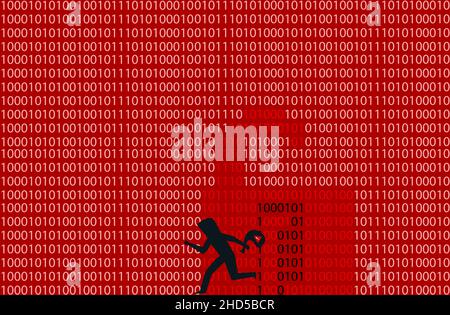 Data breach illustration, a thief running away with secure information illegally hacked from computer Stock Vector