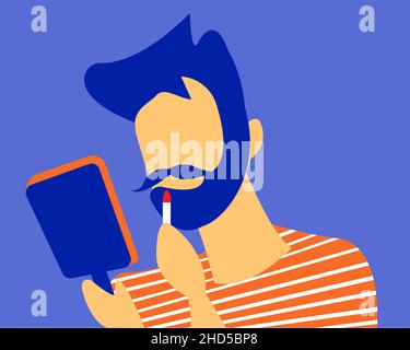 Man putting lipstick, illustration about man doing makeup and masculinity redefined Stock Vector