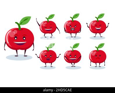 Apple set - character and emotions. Anthropomorphic hero. Vector illustration in cartoon style. Stock Vector