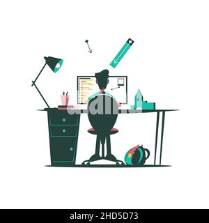 Team communication and project management concept. Cooperation, interaction of employees at work. Workflow and job organization in modern company. Fla Stock Vector