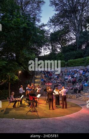 Kernow Chamber Players performing at Trebah Garden Amphitheatre in Cornwall. Stock Photo