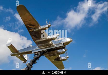 Lancaster bomber statue seen at the International Bomber Command Centre. Stock Photo