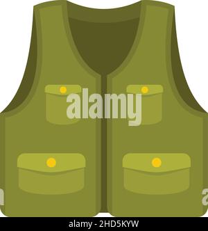 Green pocket vest icon. Flat illustration of green pocket vest vector icon isolated on white background Stock Vector