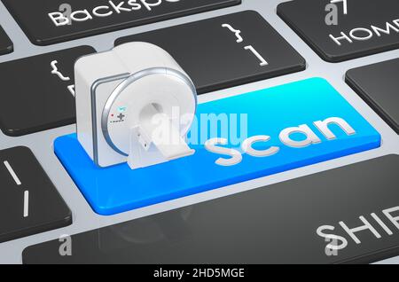 Scan button, MRI diagnostic concept on keyboard, 3D rendering Stock Photo