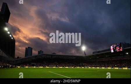 BRENTFORD, ENGLAND - JANUARY 02: A general view of the the stadium after the Premier League match between Brentford and Aston Villa at Brentford Community Stadium on January 2, 2022 in Brentford, England. (Photo by Ben Peters/MB Media)