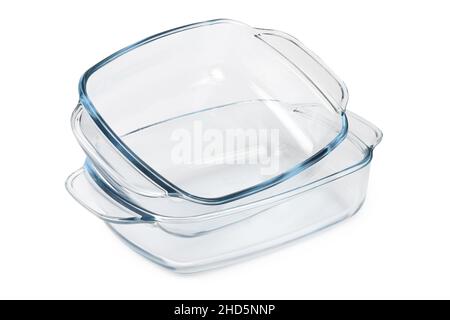 Glass baking tray on white background. High resolution photo. Full depth of field. Stock Photo