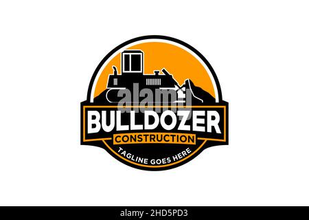 Bulldozer logo template vector. Heavy equipment logo vector for construction company. Creative excavator illustration for logo. Stock Vector