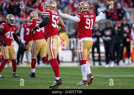 San Francisco 49ers linebacker Arik Armstead (91) and Eric Reid in action  against the Dallas Cowboys during an NFL football game Saturday, Oct. 2,  2016, in Santa Clara, CA. The Cowboys won