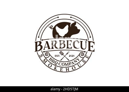 Vintage Retro Rustic BBQ Grill, Barbecue, Barbeque Label Stamp Logo ...