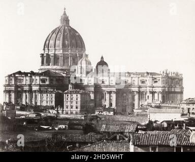 Vintage 19th century photograph:  View of St. Peter's cathedral, Vatican, Rome, Italy. Stock Photo