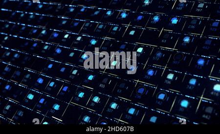 Futuristic background of signals moving across blue circuit board. Circuit Board with flares, technology and digital devices concept. Stock Photo
