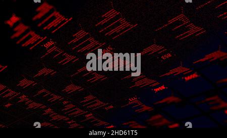 Digital background with code information and numbers flowing diagonally turned upside down. Digits and data moving on black screen, concept of technol Stock Photo