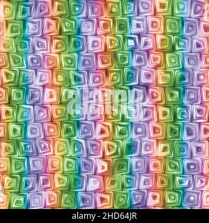 Tiny Rainbow Stripes Squiggly Swirly Spiral Squares Seamless Texture Pattern Stock Photo