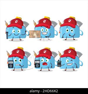 Ghost hunter cartoon blue pencil case character using camera. Vector illustration Stock Vector