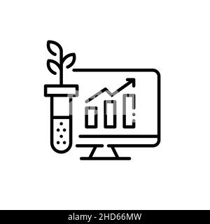 Sample of soil in a tube and infographic on a laptop. Pixel perfect, editable stroke icon Stock Vector