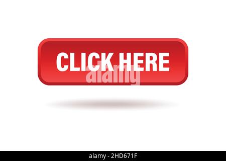 Click here button text on red button icon vector for graphic design, logo, web site, social media, mobile app, UI illustration Stock Vector