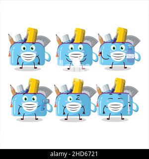 A picture of blue pencil case cartoon design style keep staying healthy during a pandemic. Vector illustration Stock Vector