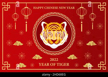 flat design happy Chinese new year. The 2022 year of the tiger. vector background illustration Stock Vector