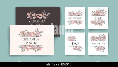 Set of six invitation templates in a boho style. Stock Vector