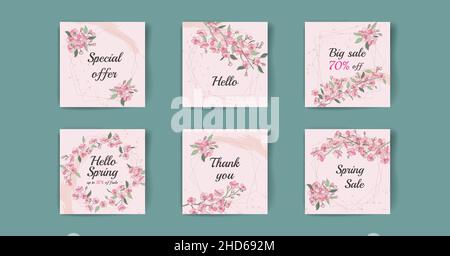 Card templates on floral background with frames. Stock Vector
