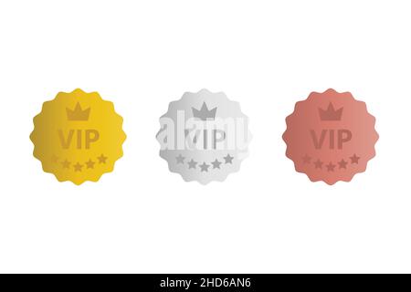 set of VIP badges in gold, silver, and bronze color icon vector for graphic design, logo, website, social media, mobile app, UI illustration Stock Vector
