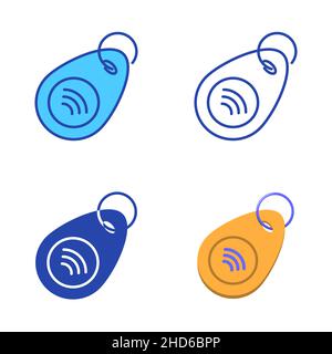 RFID key icon set in flat and line style. Radio frequency identification tag symbol. Vector illustration. Stock Vector