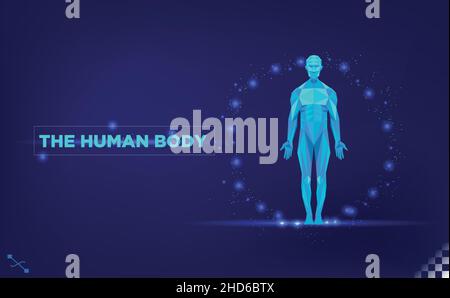 low polygon triangle shapes making human figure with circle of lights Stock Vector