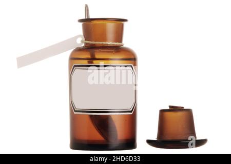 old medicine bottle with label Stock Photo