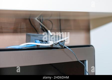 wi-fi router on a top of telly, shallow dof close up shot Stock Photo