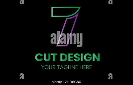 Number 7 cut shape abstract monogram vector logo template Stock Vector