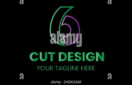 Number 6 cut shape abstract monogram vector logo template Stock Vector