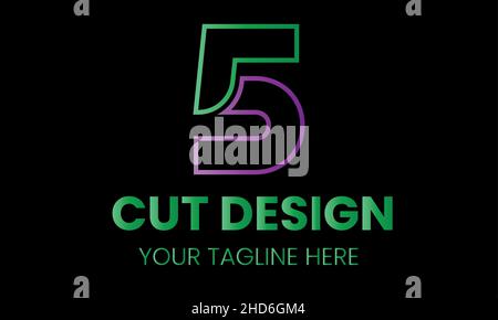 Number 5 cut shape abstract monogram vector logo template Stock Vector