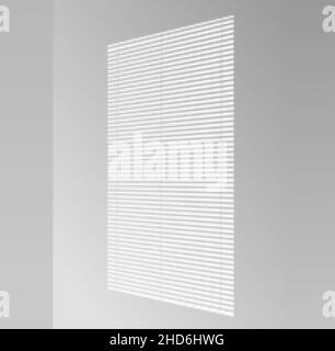 Overlay shadow from window blinds on floor and wall. Transparent reflection sun effect and natural lighting on background. Realistic gradient vector Stock Vector